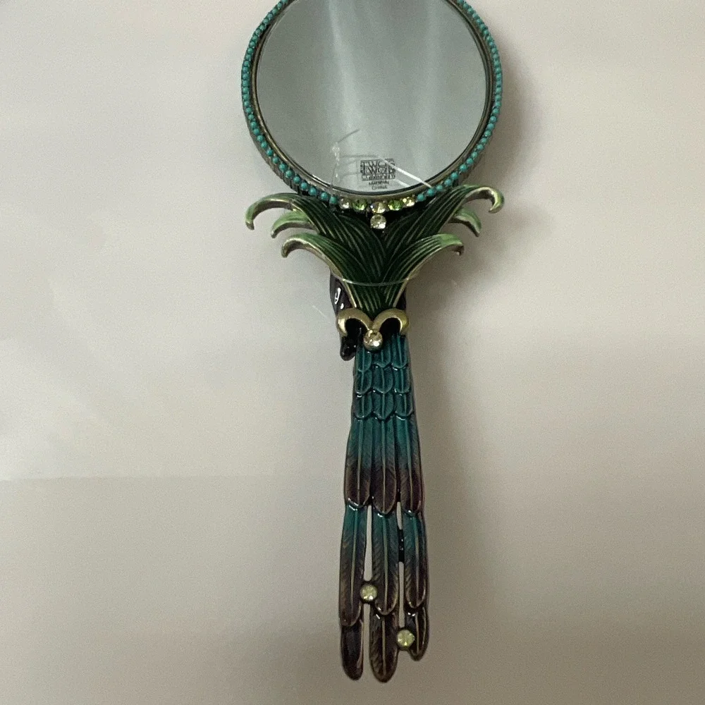 Art Nouveau Parrot Enamel Hand Mirror Mandalay Austrian Crystal Box Twos Company
